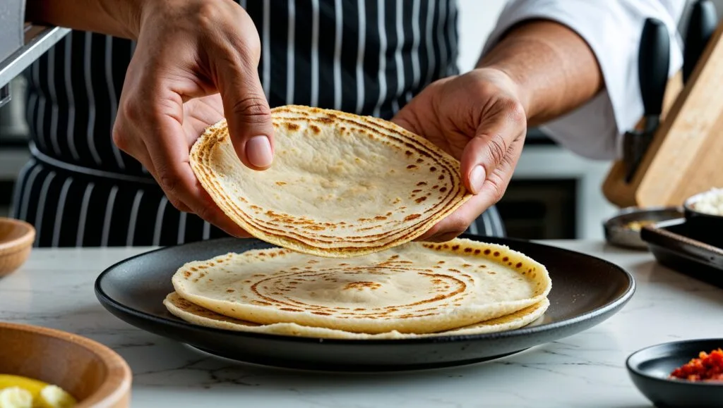 Chef demonstrating expert techniques for shaping and cooking arepas to perfection.