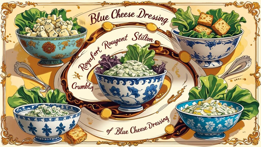 Various types of blue cheese displayed on a wooden board.