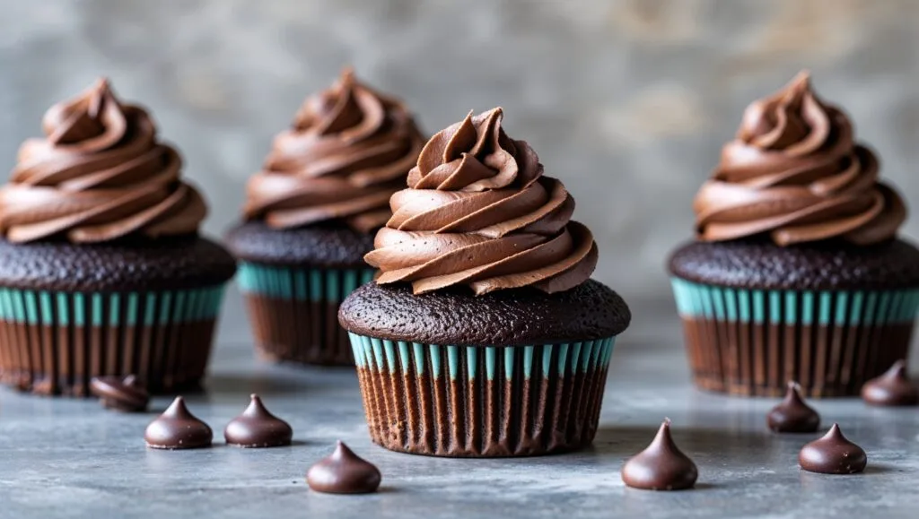 Comparison between a standard chocolate cupcake and a moist, rich chocolate cupcake.