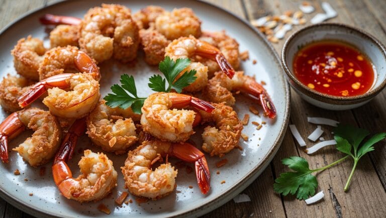 Crispy coconut shrimp recipe served with sweet chili dipping sauce.
