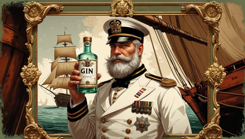 19th-century British naval officer holding gin and lime, symbolizing the history of the gimlet.