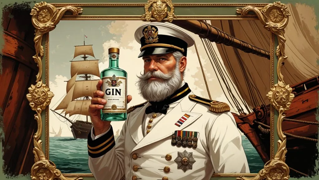 19th-century British naval officer holding gin and lime, symbolizing the history of the gimlet.