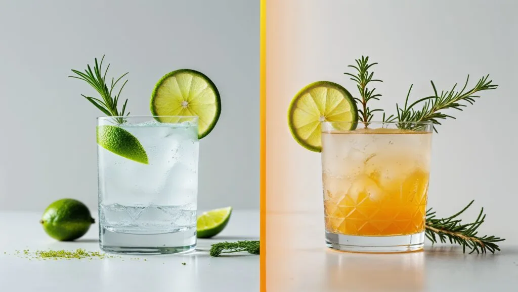 Side-by-side comparison of a perfect gimlet and a poorly made one.