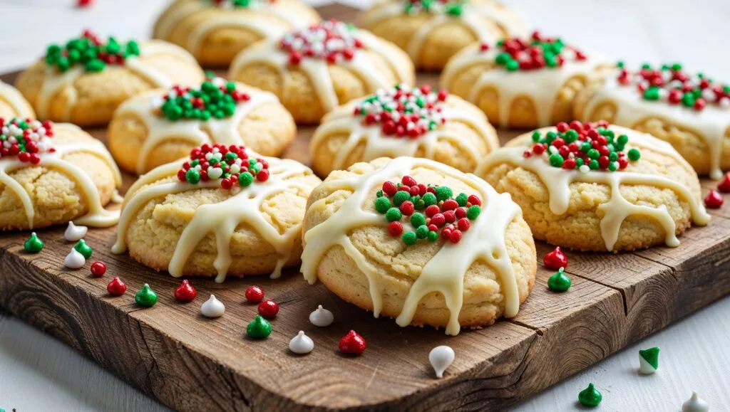 Soft Italian ricotta cookies with lemon glaze and colorful sprinkles.